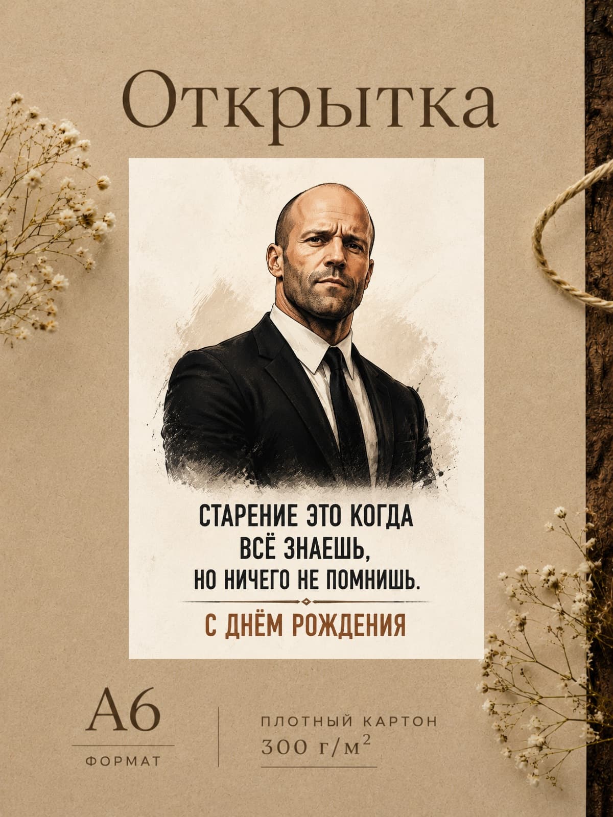 Открытка "С Днём Рождения" плотный картон, 10,5 см x 14,8 см