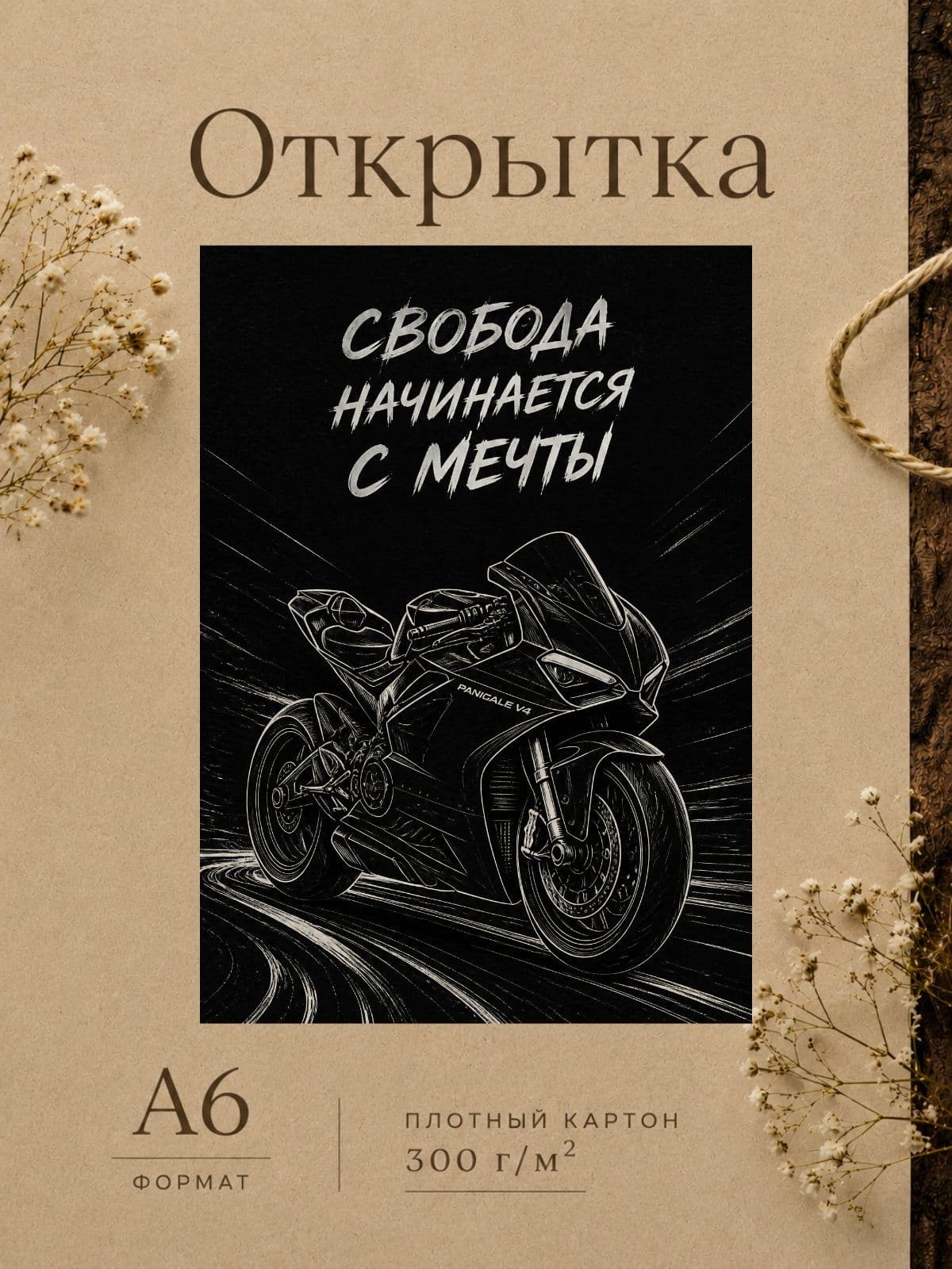 Открытка для парня "Свобода начинается с мечты", картон 10,5 см x 14,8 см