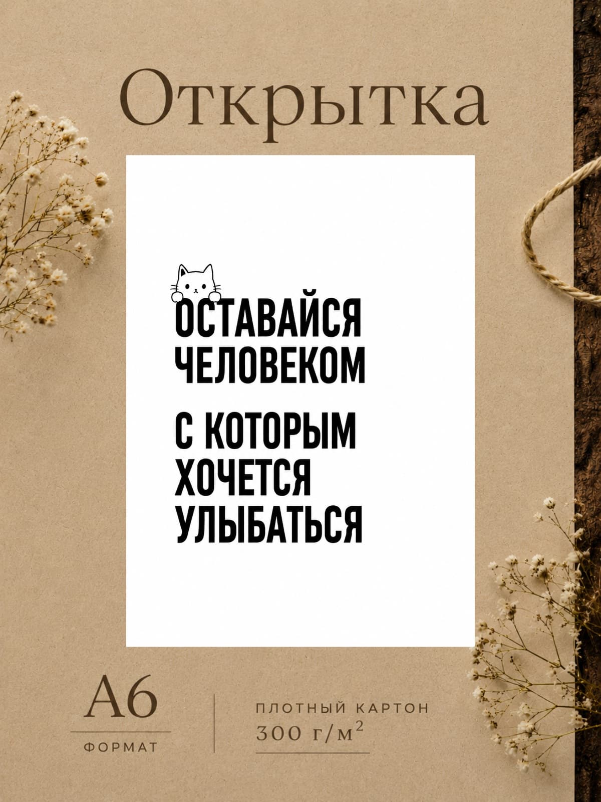 Открытка "Оставайся человеком, с которым хочется улыбаться" 10,5 см x 14,8 см
