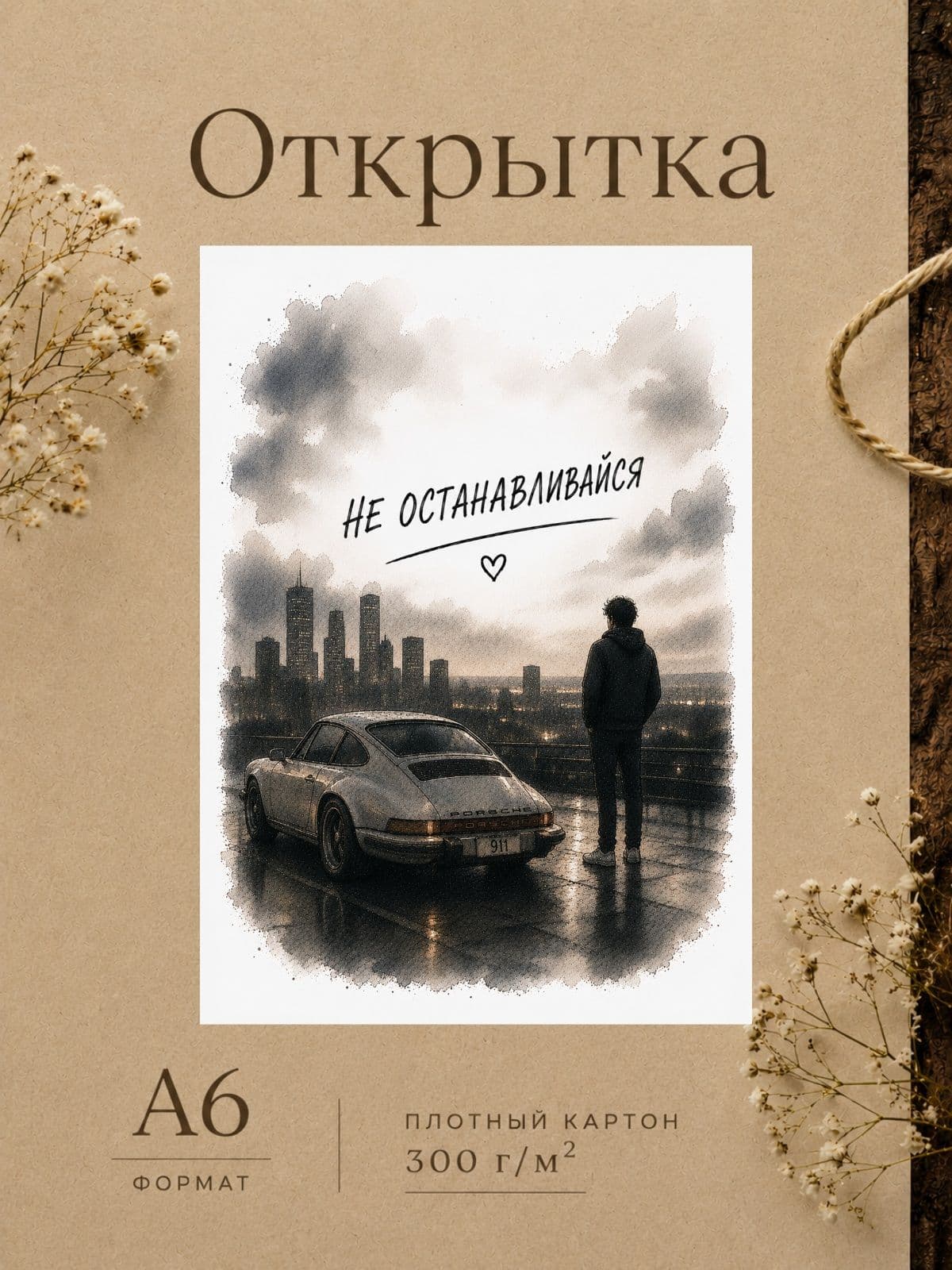 Открытка парню "Не останавливайся" плотный картон, 10,5 см x 14,8 см