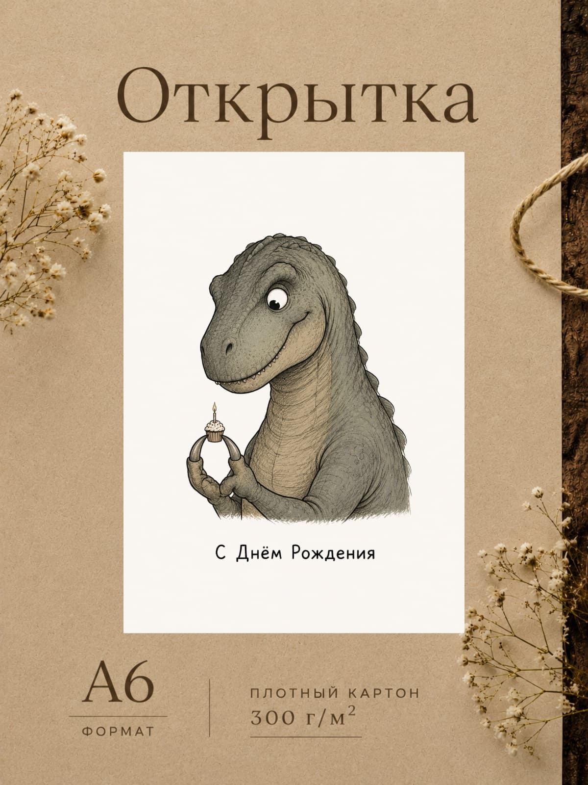 Открытка "С Днём Рождения" плотный картон, 10,5 см x 14,8 см