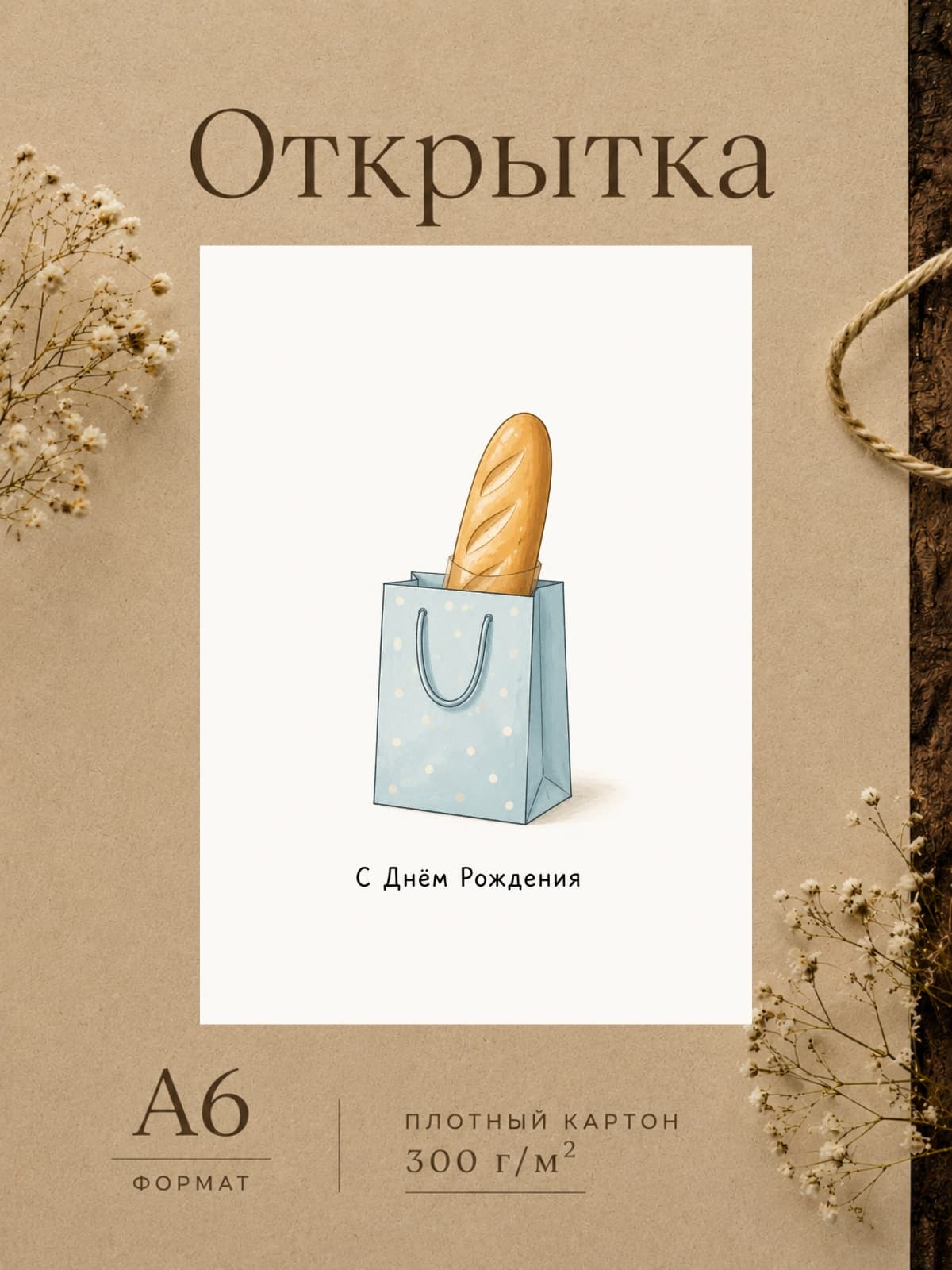 Открытка "С Днём Рождения" плотный картон, 10,5 см x 14,8 см