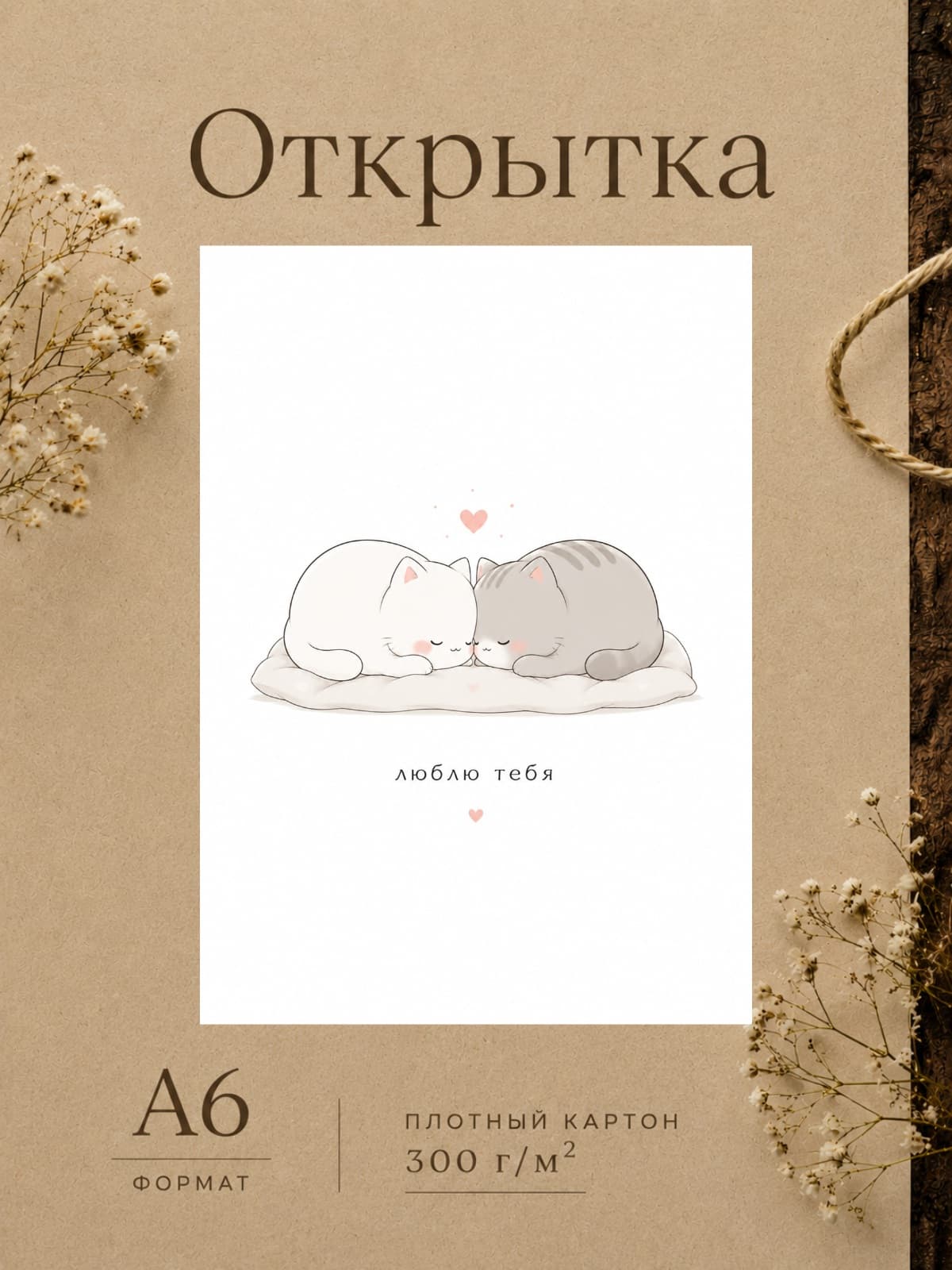 Открытка любимому "Люблю тебя" с котиками, 10,5 см x 14,8 см