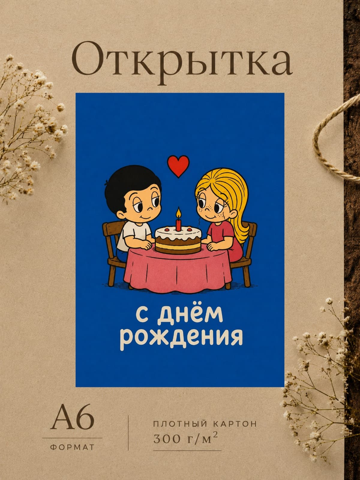 Открытка "С Днём Рождения" плотный картон, 10,5 см x 14,8 см