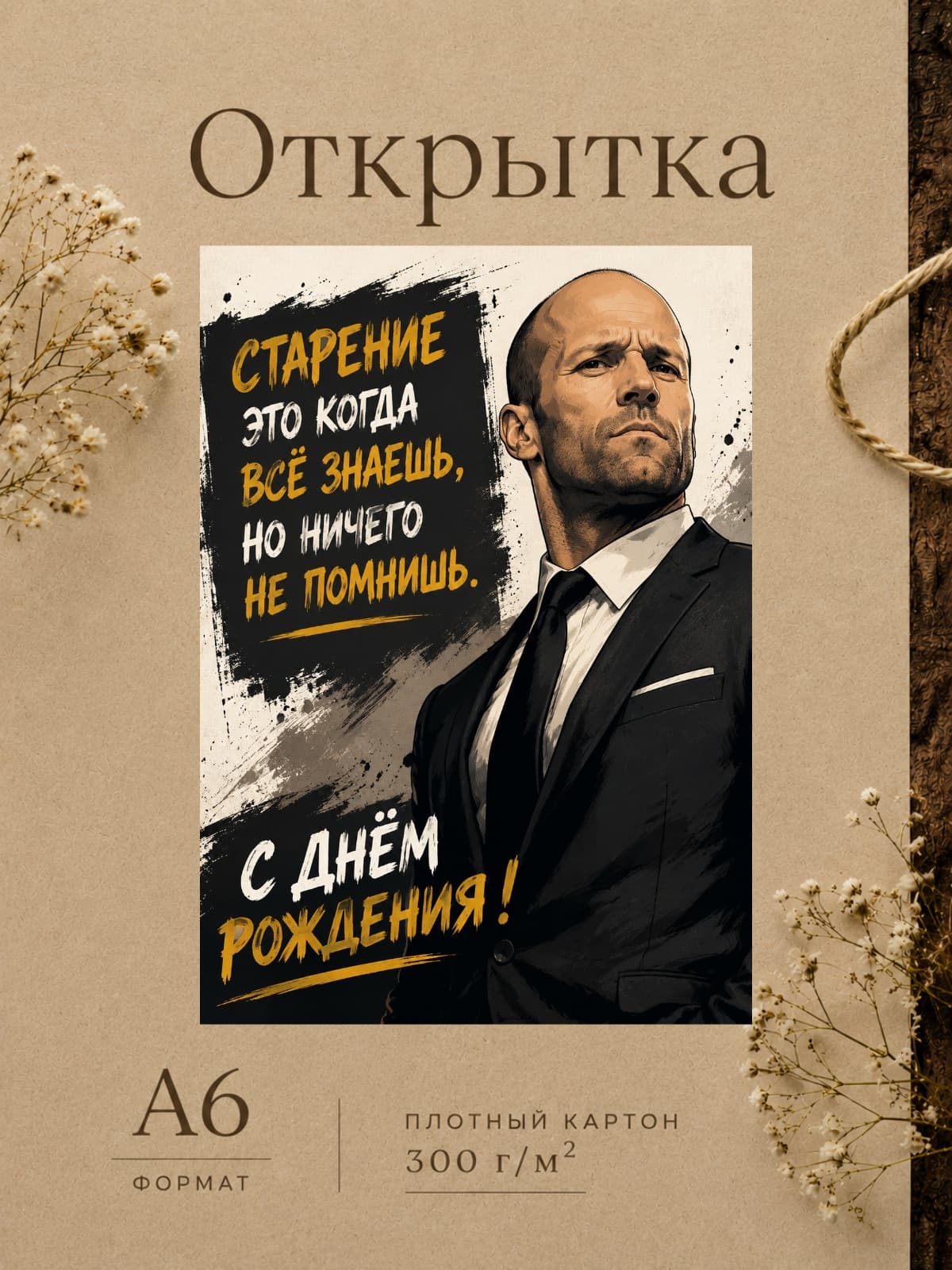 Открытка "С Днём Рождения" плотный картон, 10,5 см x 14,8 см