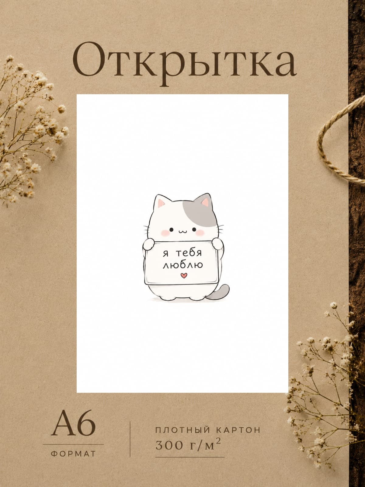 Открытка любимому "Я люблю тебя" с котиком, 10,5 см x 14,8 см