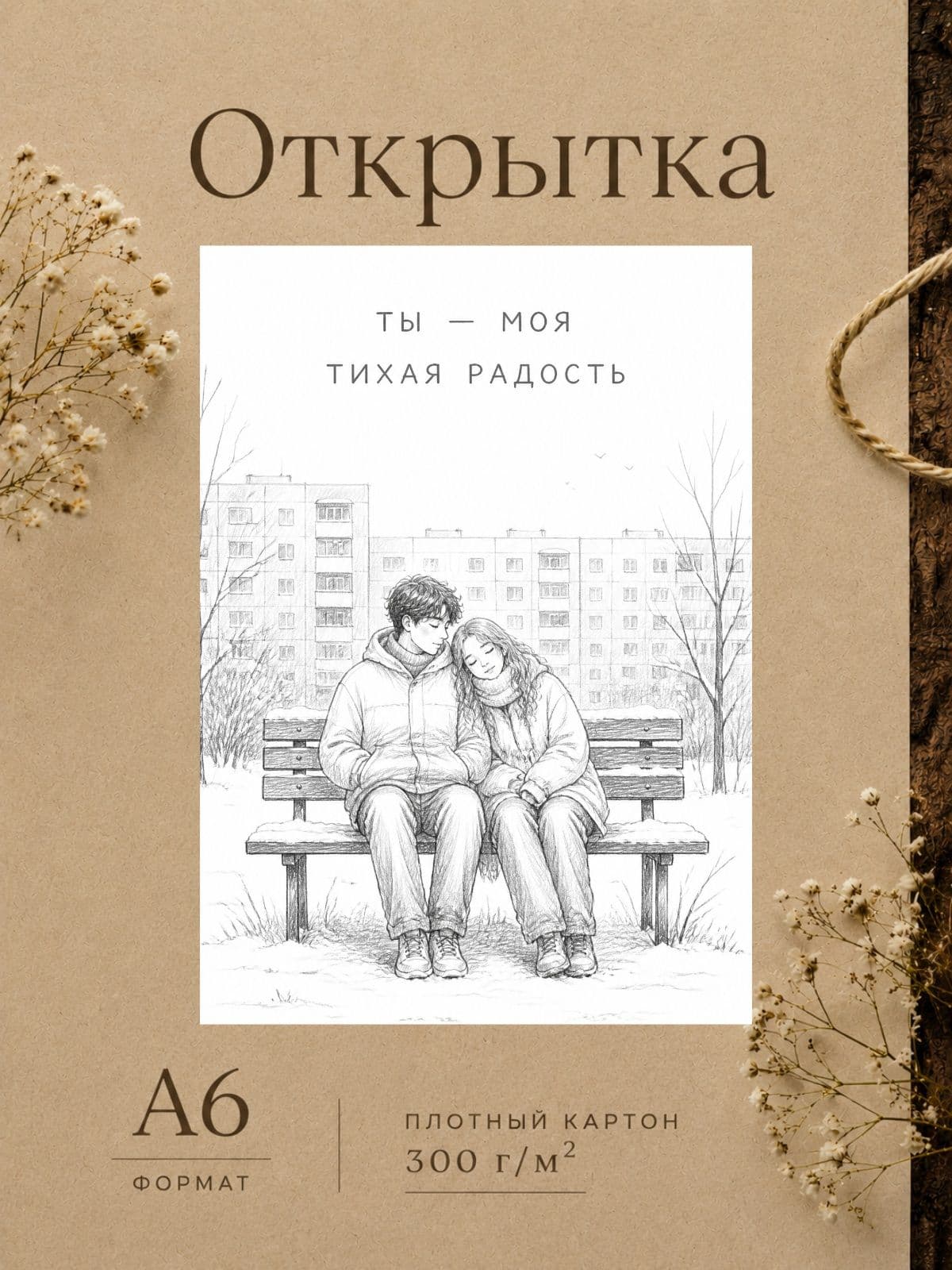 Открытка любимому "Ты - моя тихая радость" плотный картон, 10,5 см x 14,8 см