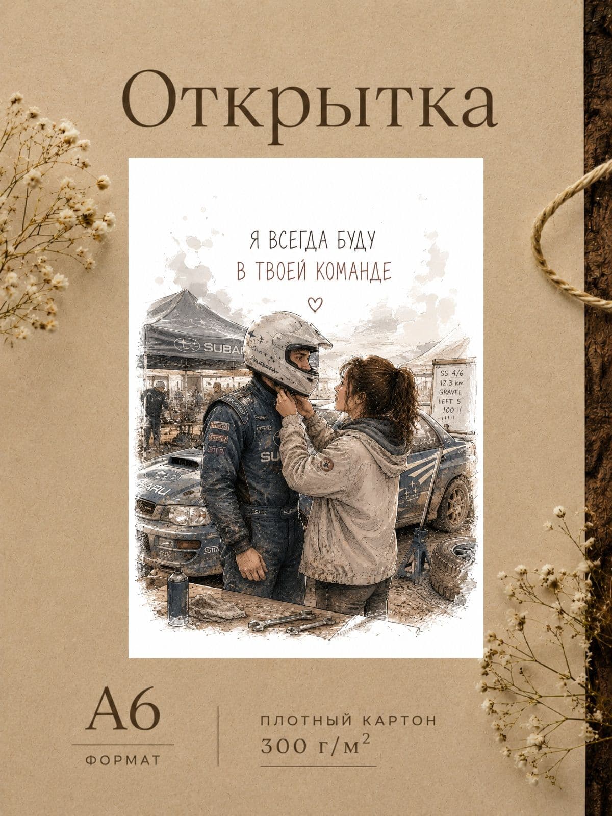 Открытка любимому гонщику "Я всегда буду в твоей команде" 10,5 см x 14,8 см