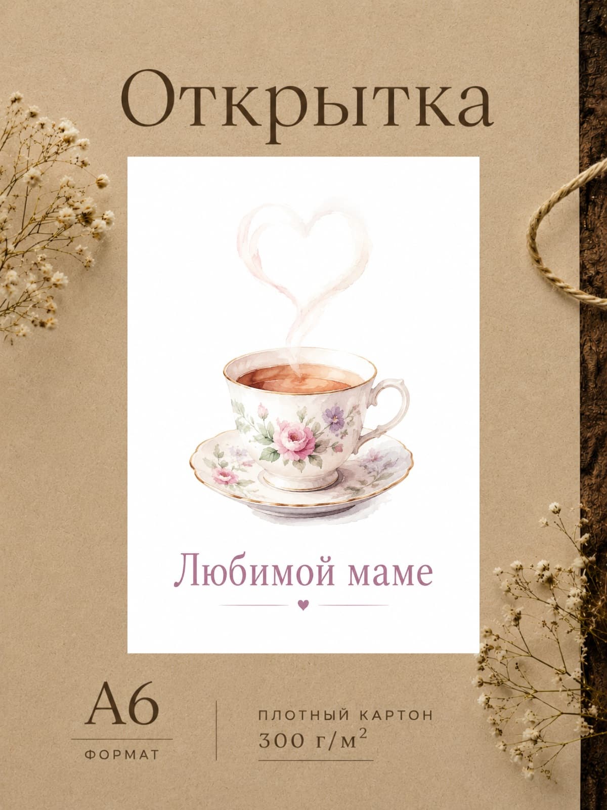 Открытка дизайнерская "Любимой маме", картон 10,5 см x 14,8 см