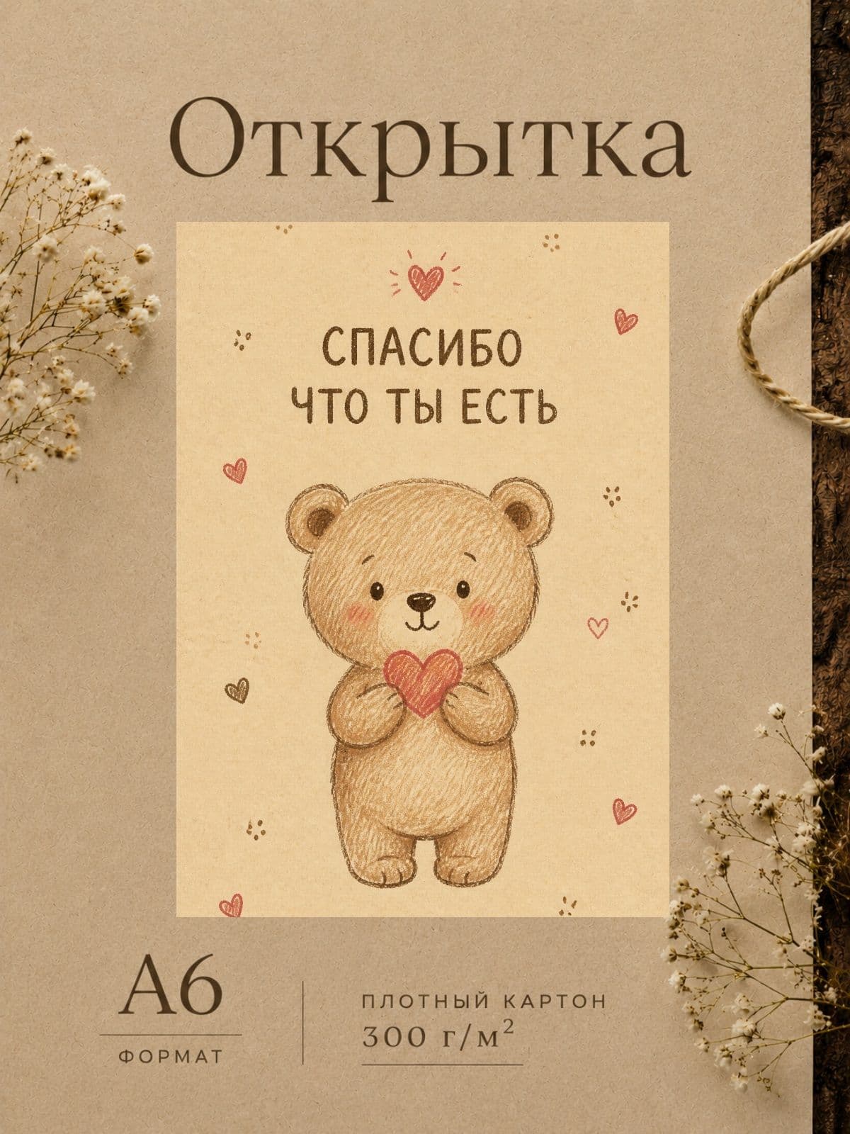 Открытка "Спасибо, что ты есть", картон, 10.5х14.8 см, для любимой девушки