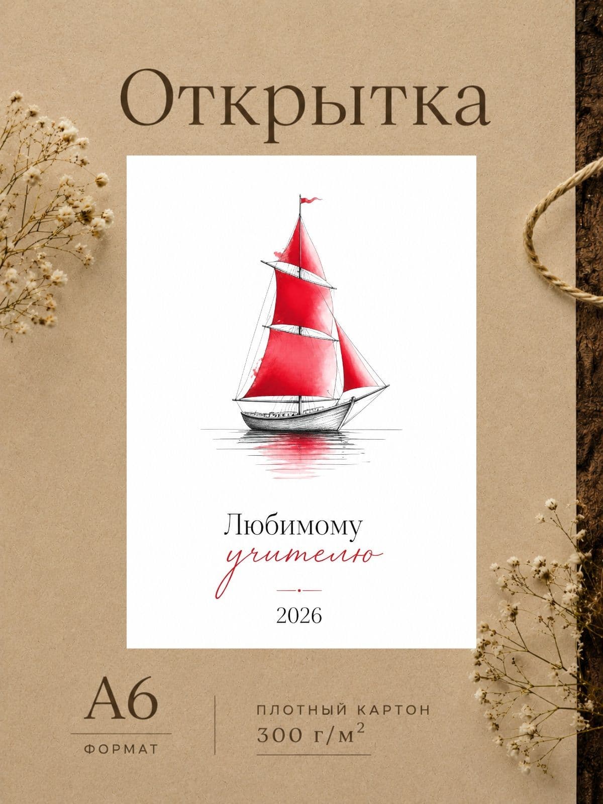 Открытка "Любимому учителю 2026" плотный картон, 10,5 см x 14,8 см