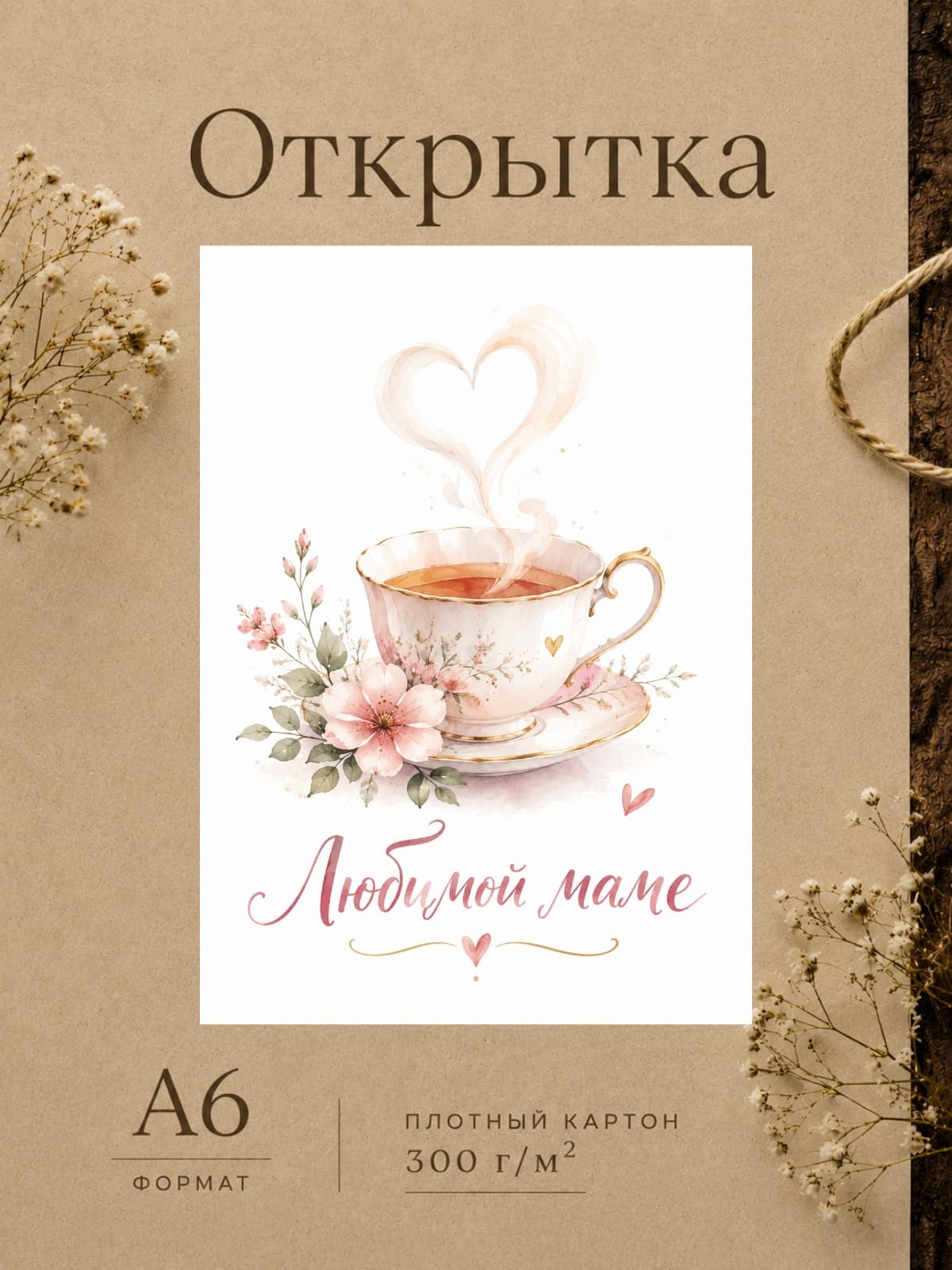 Открытка дизайнерская "Любимой маме", картон 10,5 см x 14,8 см