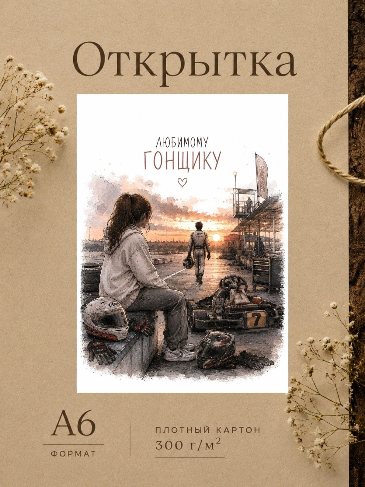 Открытка "Любимому гонщику" плотный картон, 10,5 см x 14,8 см