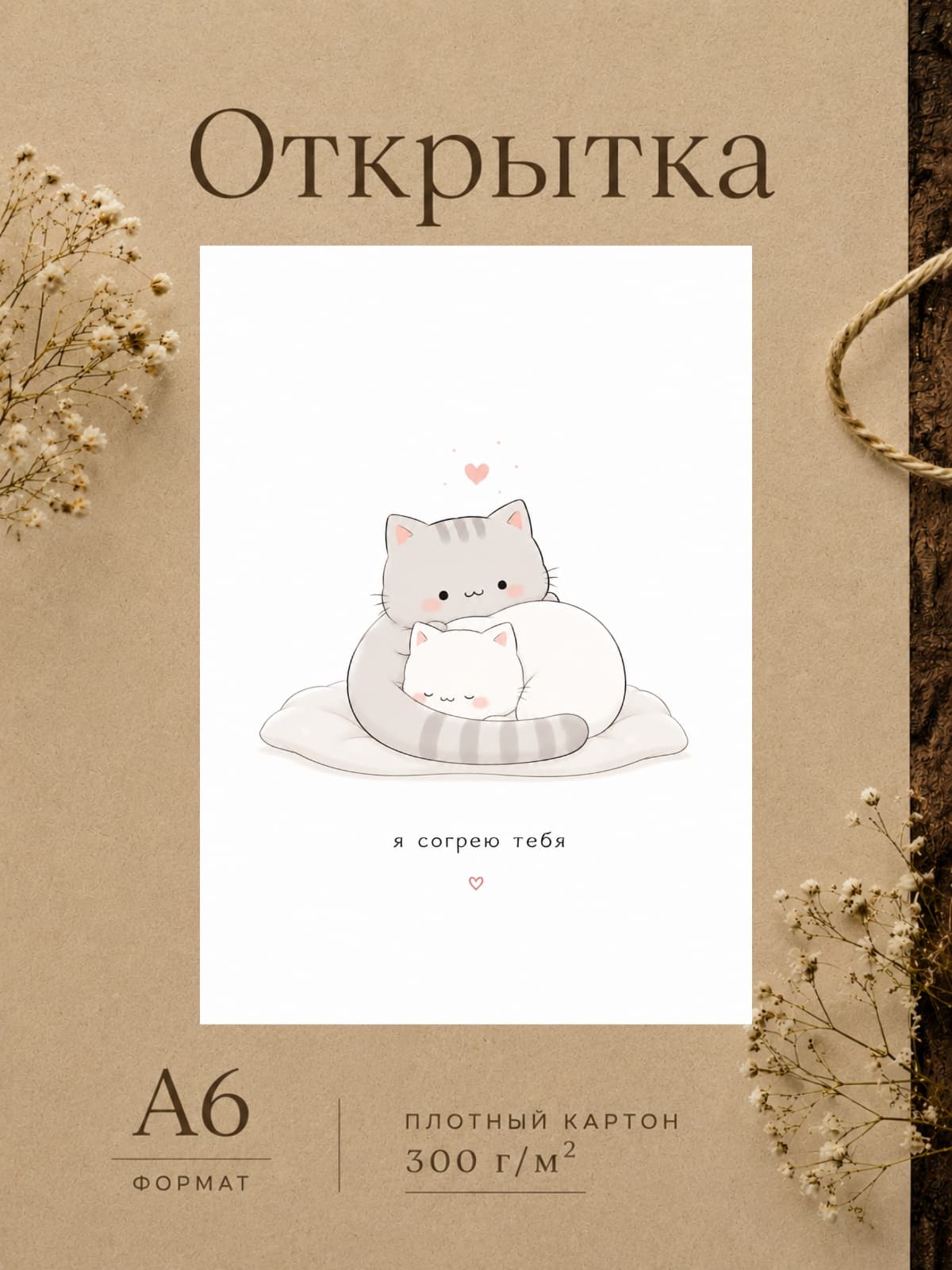 Открытка любимому "Я согрею тебя" с котиками, 10,5 см x 14,8 см