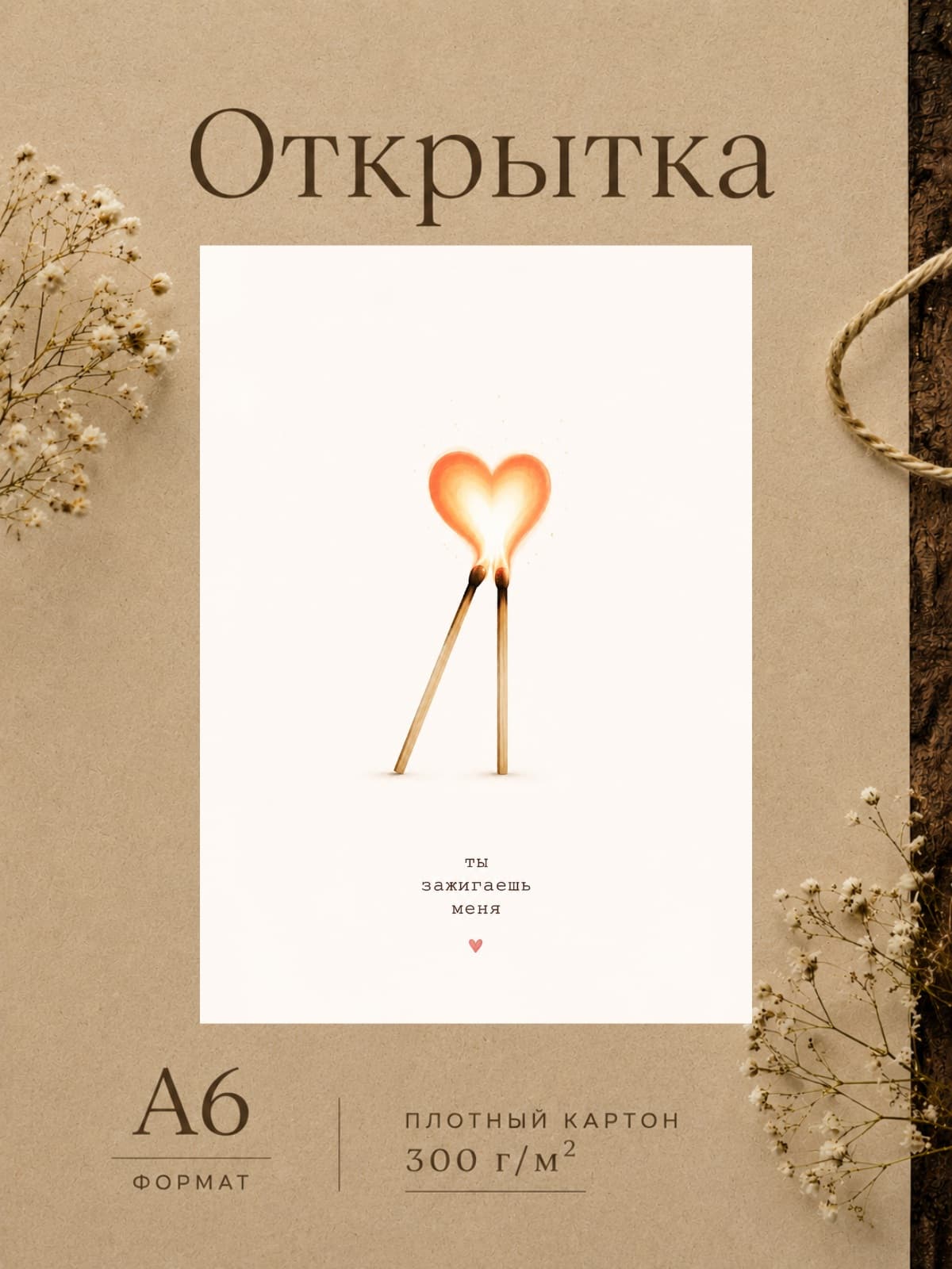 Открытка дизайнерская "Ты зажигаешь меня" плотный картон, 10,5 см x 14,8 см