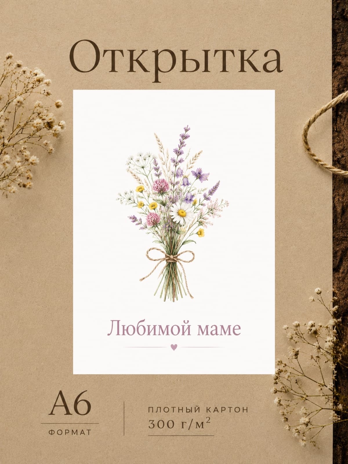Открытка дизайнерская "Любимой маме", картон 10,5 см x 14,8 см
