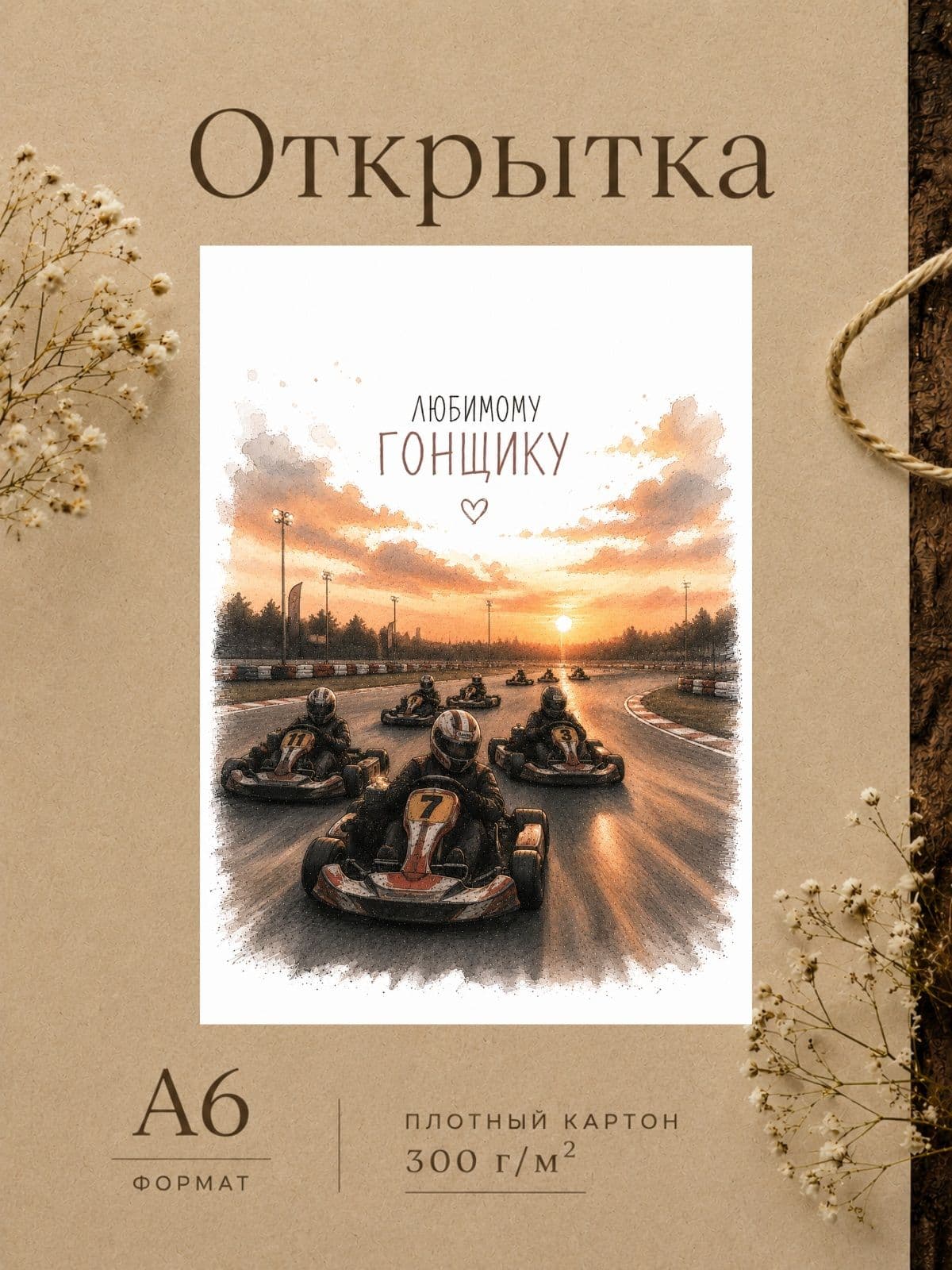 Открытка "Любимому гонщику" плотный картон, 10,5 см x 14,8 см