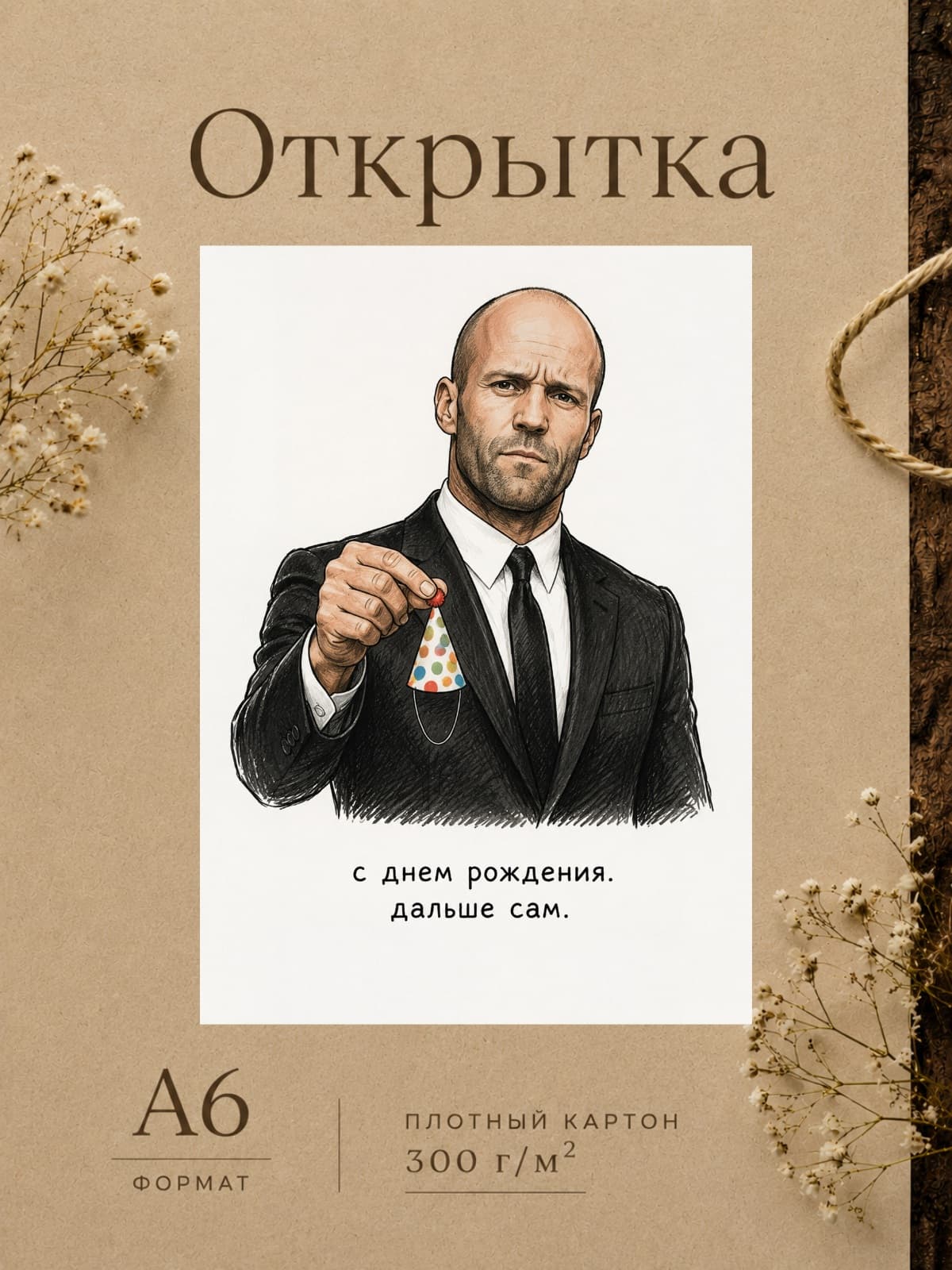 Открытка "С Днём Рождения. Дальше сам." плотный картон,10,5 см x 14,8 см