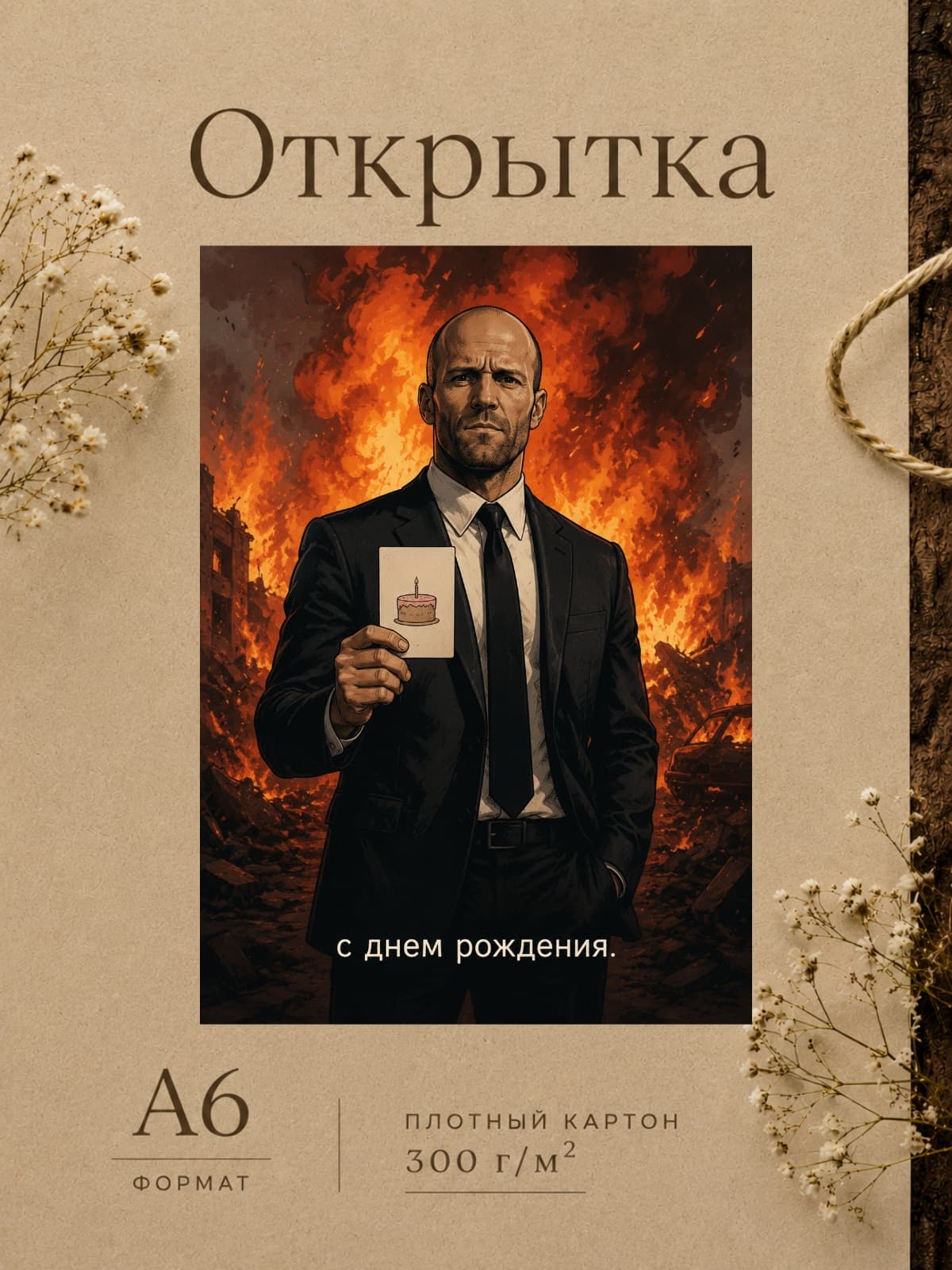 Открытка "С Днём Рождения." плотный картон, 10,5 см x 14,8 см