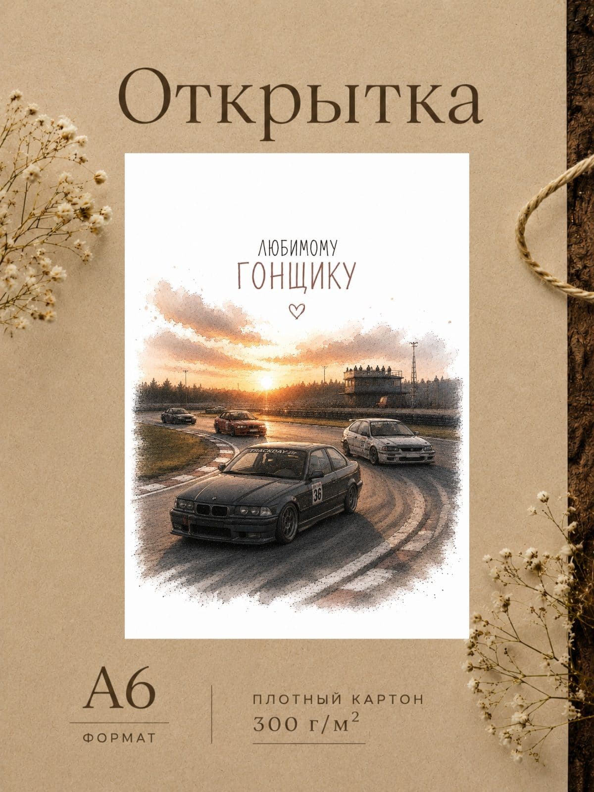 Открытка "Любимому гонщику" плотный картон, 10,5 см x 14,8 см