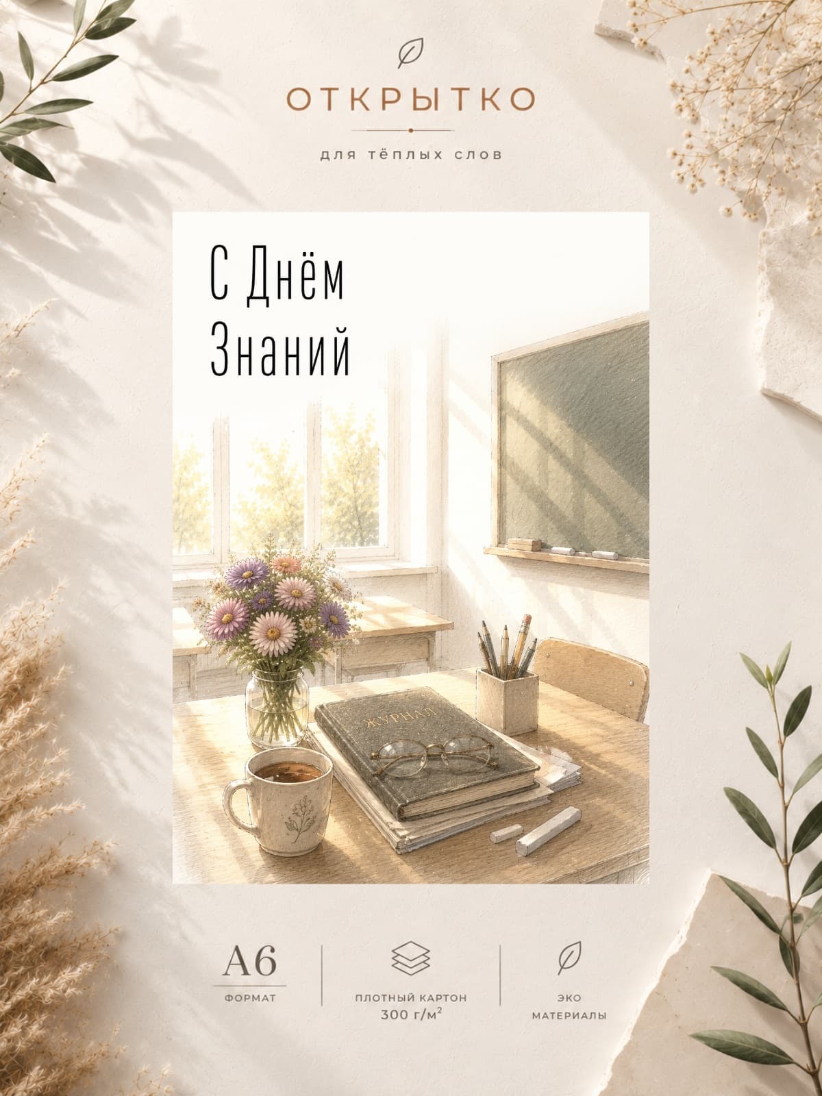 Открытка "С Днём знаний" — открытка на плотной матовой бумаге, формат А6 10,5 × 14,8 см