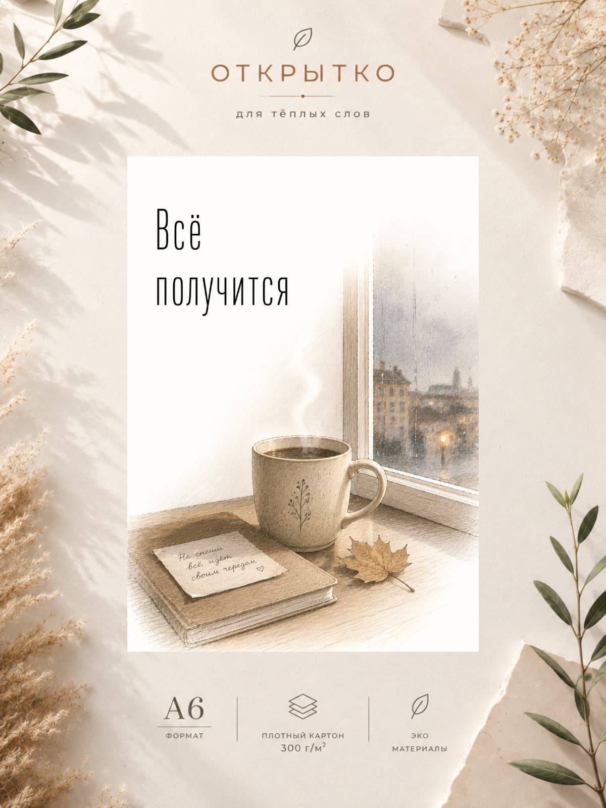 Открытка "Всё получится" — открытка на плотной матовой бумаге, формат А6 10,5 × 14,8 см