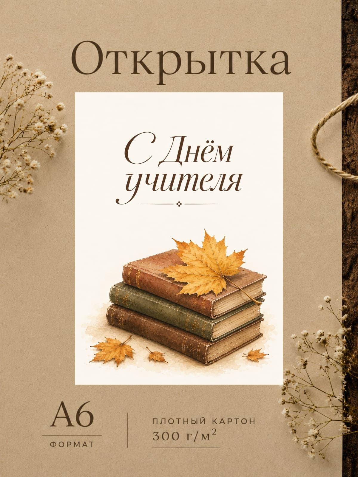 Открытка "С Днём Учителя" — открытка на плотной матовой бумаге, формат А6 10,5 × 14,8 см